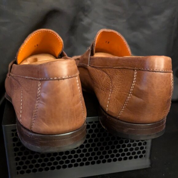 Santoni Brown Pebbled Leather Penny Loafers Men’s Size 11 Made in Italy main image 4